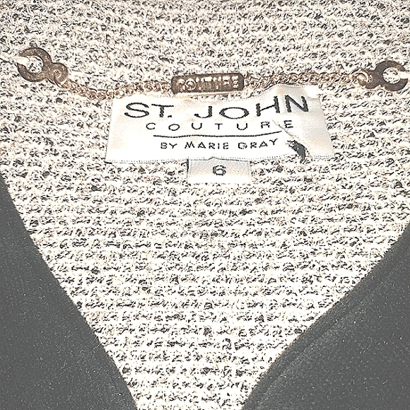 ST JOHN COUTURE 6-8 FANTASY TWEED  VELVET BLACK CREAM GOLD LOGO JACKET SKIRT SET - Picture 12 of 14